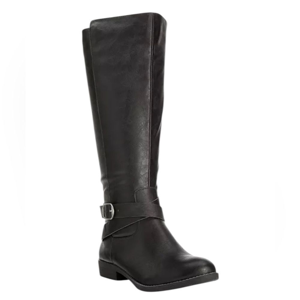 NWT Style & Co Black Riding Boots Faux Leather Wide‑Calf Round Toe Full Zip 7.5